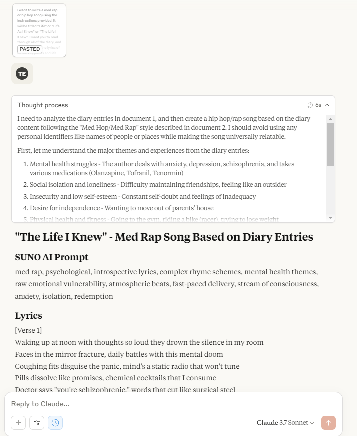 The Life I Knew: Creating an Autobiographical Med-Rap Track Using AI