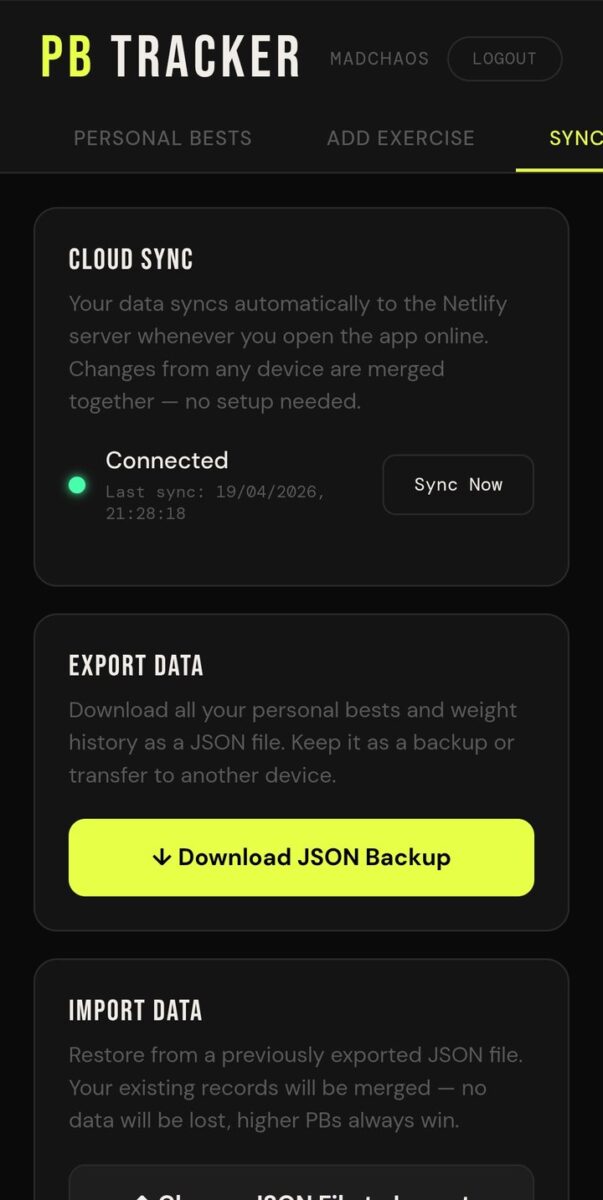 BeStreak screenshot: cloud sync and export