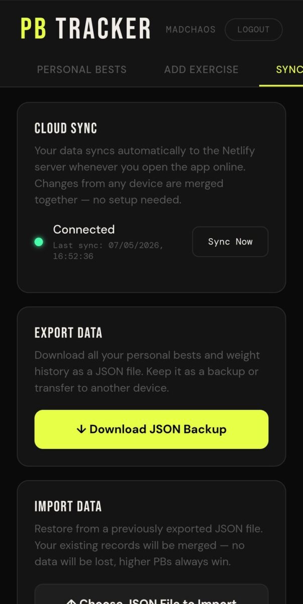BeStreak screenshot: cloud sync settings