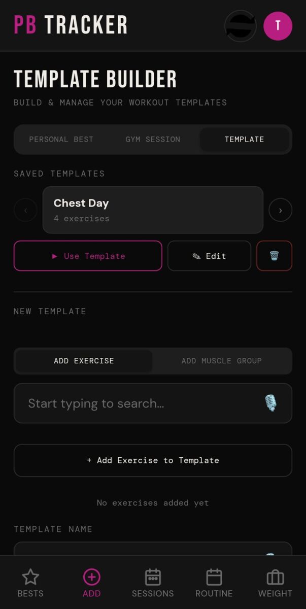 BeStreak screenshot: template builder