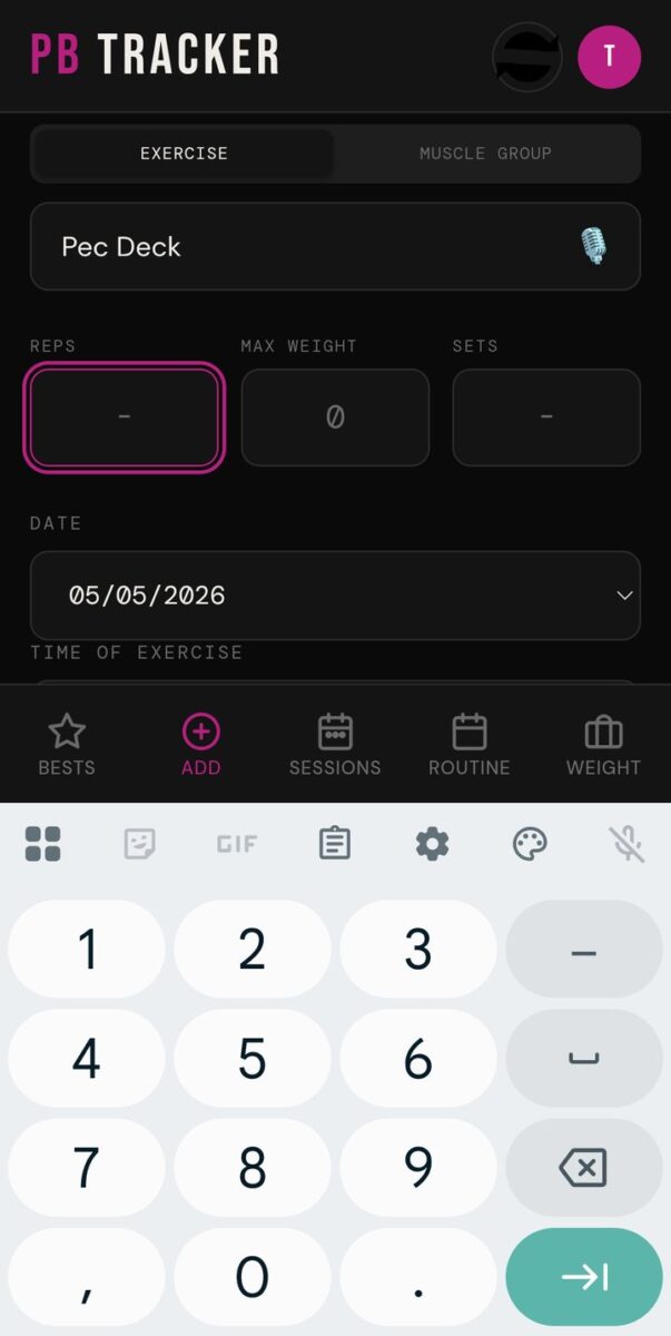 BeStreak screenshot: adding an exercise