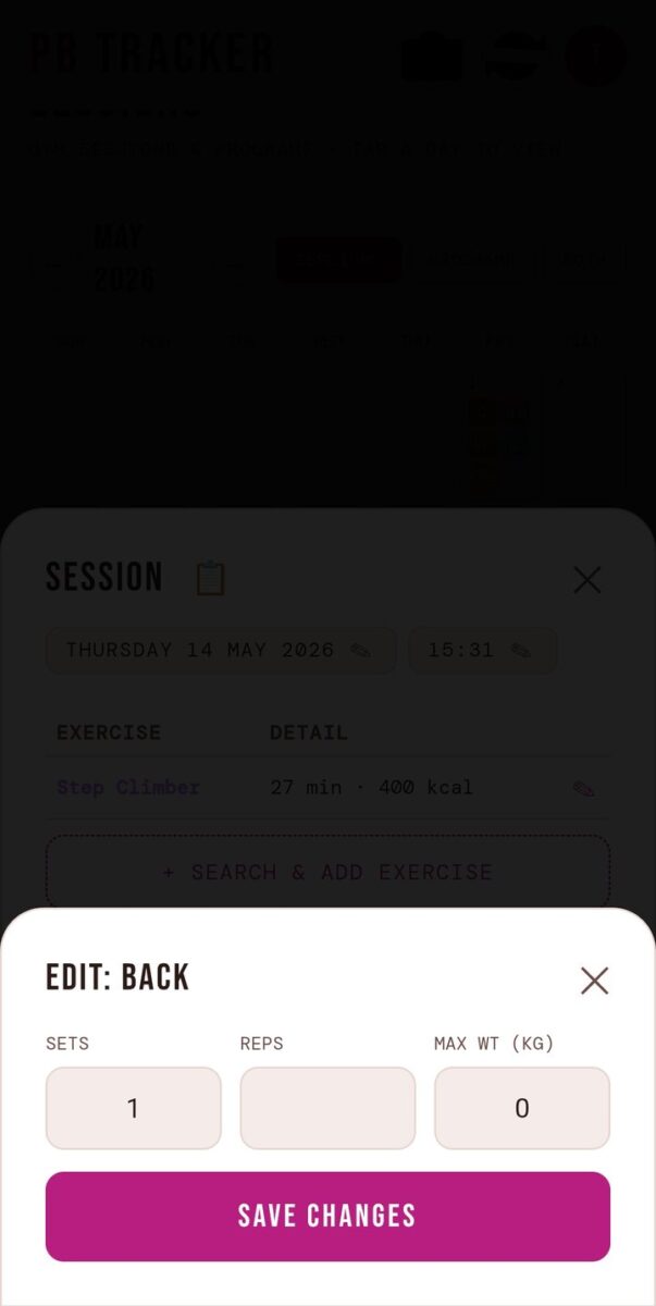 BeStreak screenshot: edit set popup