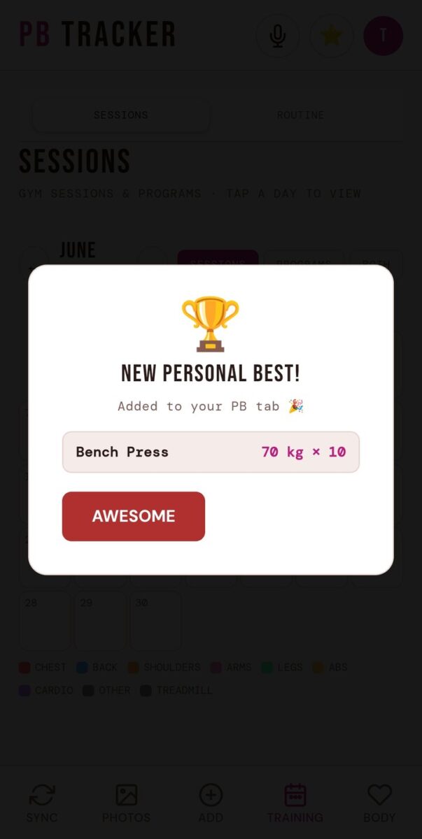 BeStreak screenshot: new personal best popup