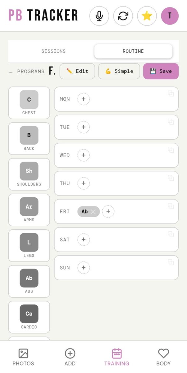 BeStreak screenshot: routine planner light
