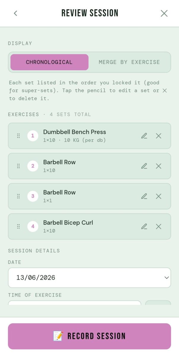 BeStreak screenshot: review session four sets
