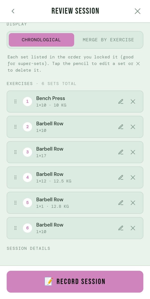 BeStreak screenshot: review session list