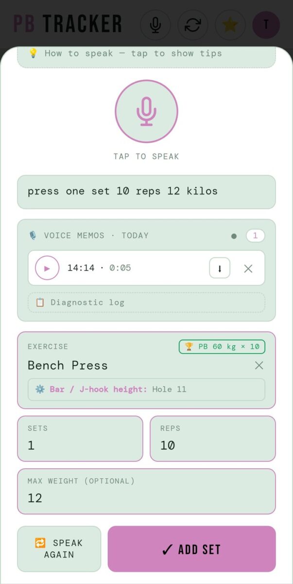 BeStreak screenshot: voice memo recorded