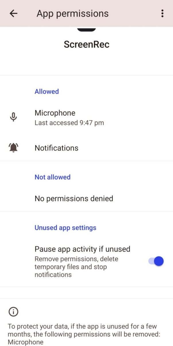 Chaos Screen Recorder screenshot: app permissions microphone