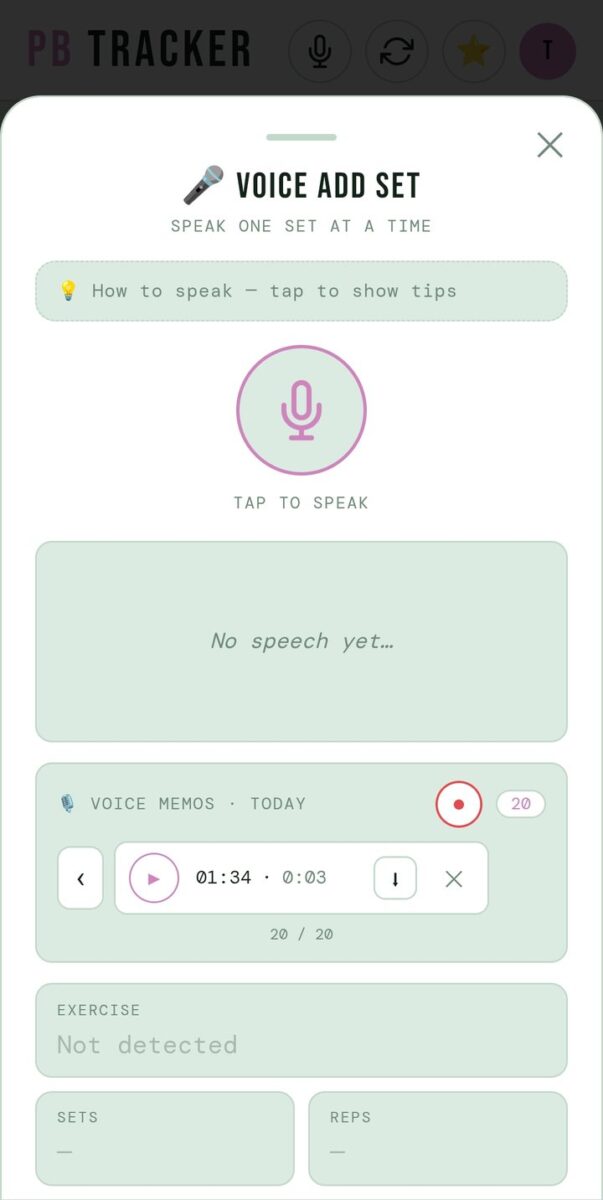 BeStreak screenshot: voice add set with memo