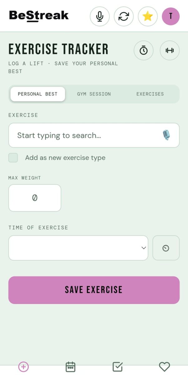 BeStreak screenshot: exercise tracker with bestreak logo
