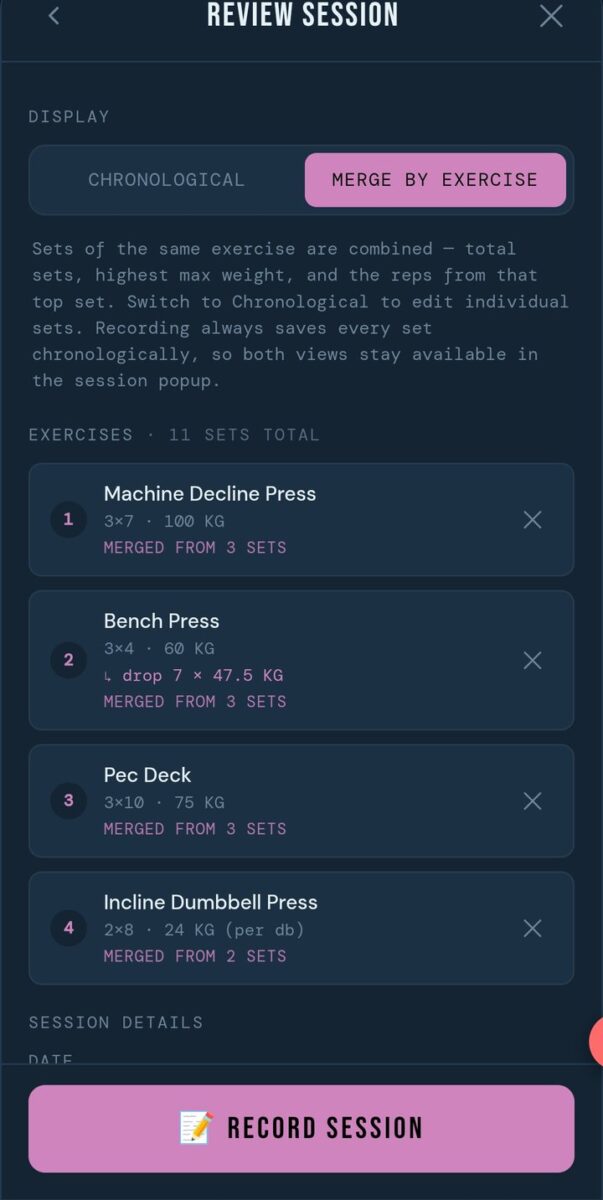 BeStreak screenshot: review session merged sets
