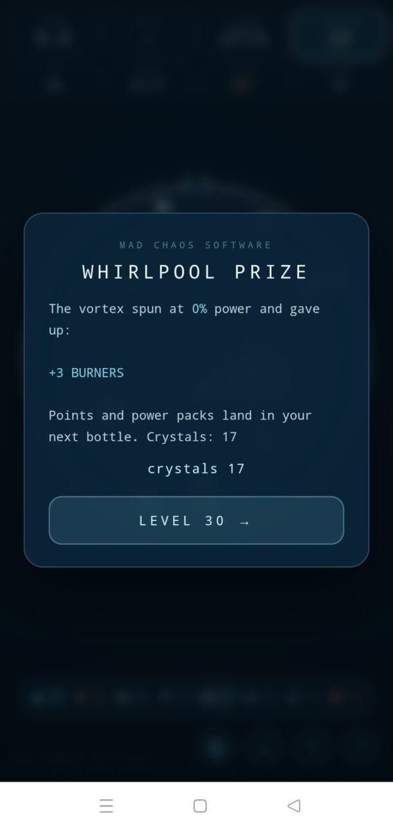 Polymatrix screenshot: whirlpool prize screen