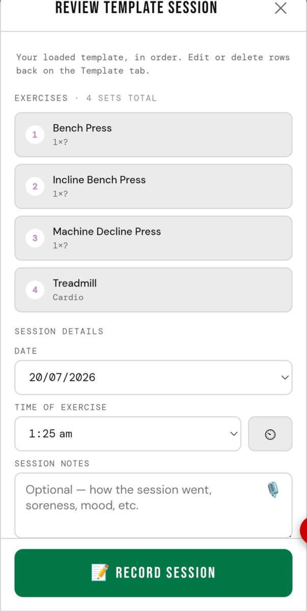 BeStreak screenshot: review template session