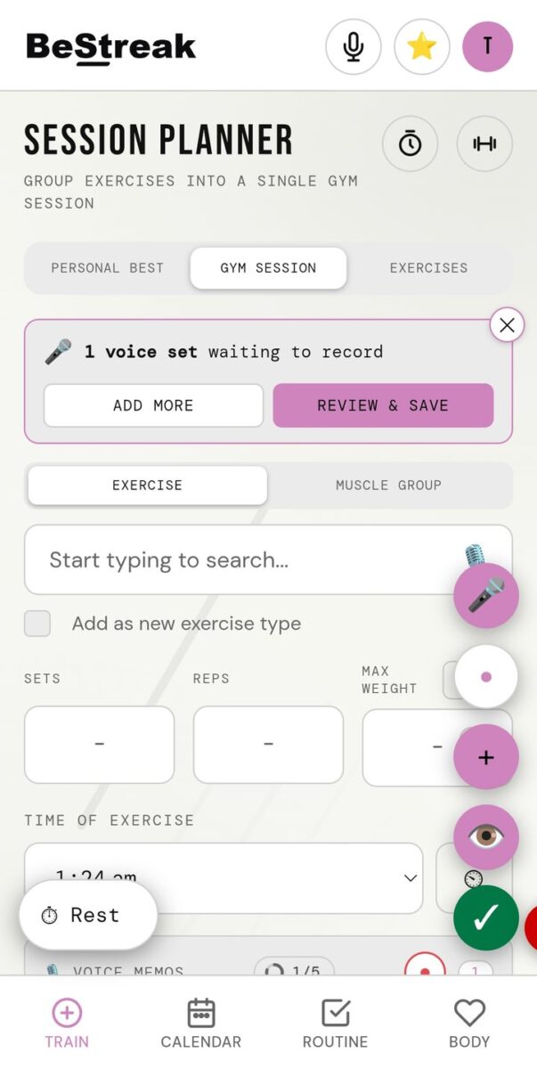 BeStreak screenshot: voice set waiting banner