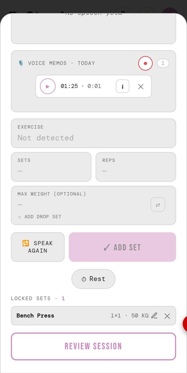 BeStreak screenshot: voice memo and rest pill