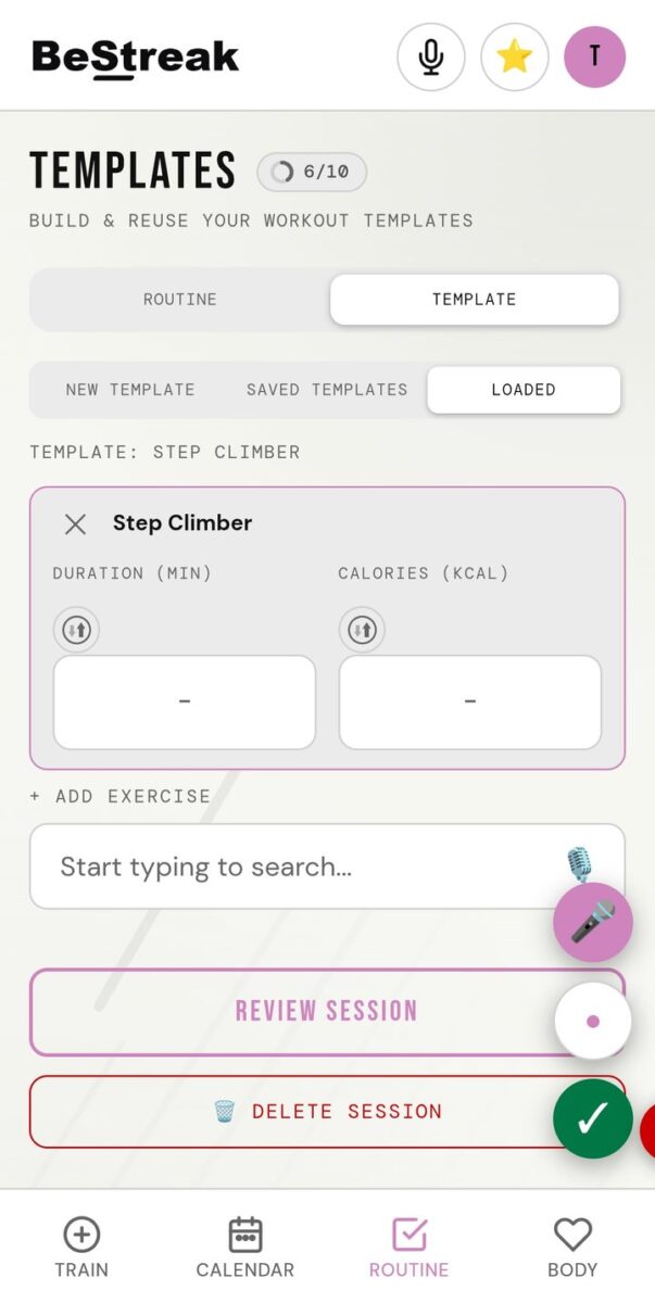 BeStreak screenshot: step climber template