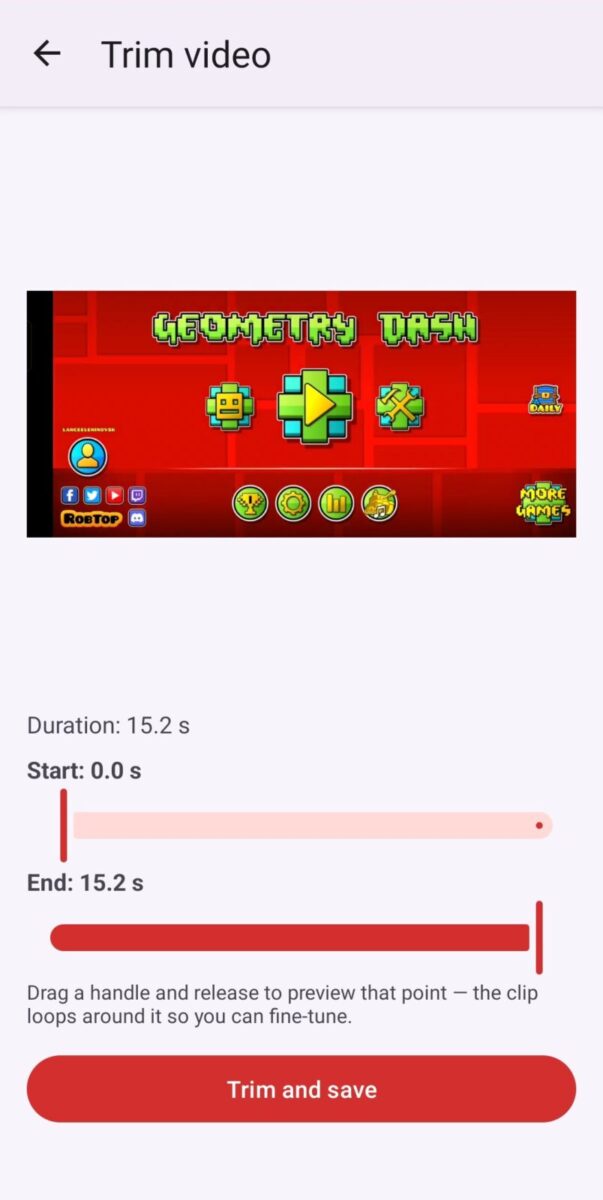 Chaos Screen Recorder screenshot: trim video with sliders