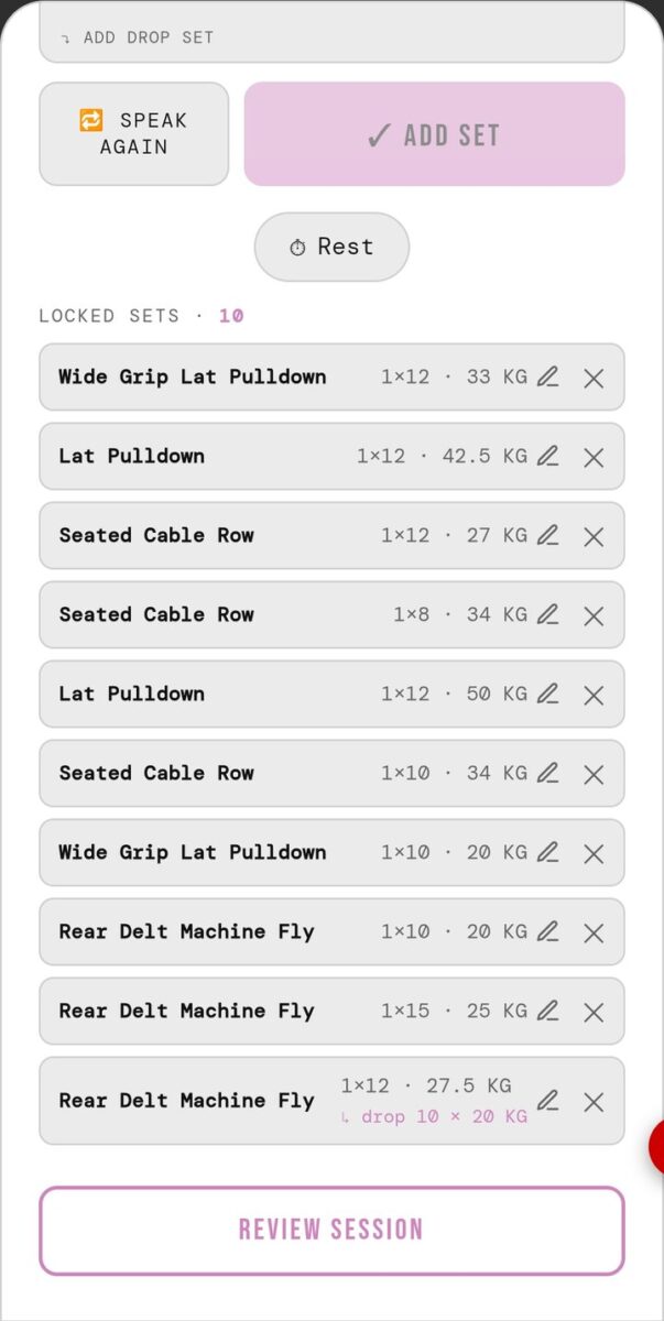 BeStreak screenshot: locked sets back day