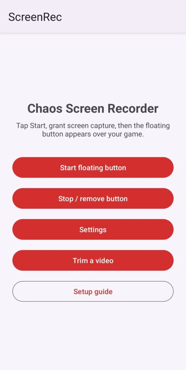 Chaos Screen Recorder screenshot: main screen