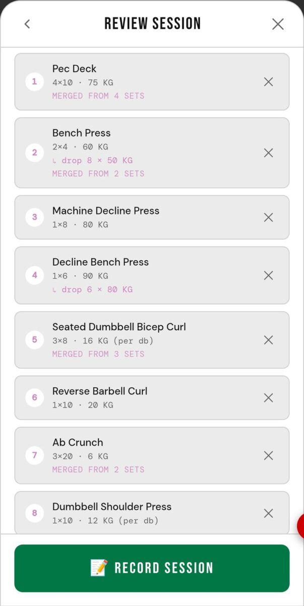 BeStreak screenshot: review session merged