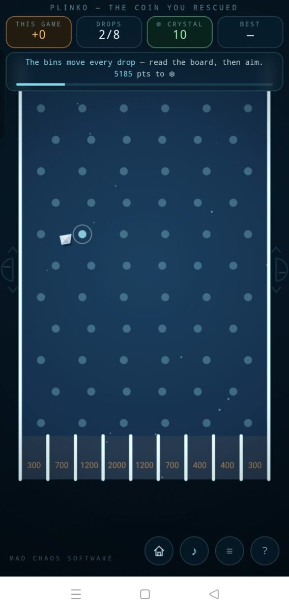 Polymatrix screenshot: plinko coin mini game