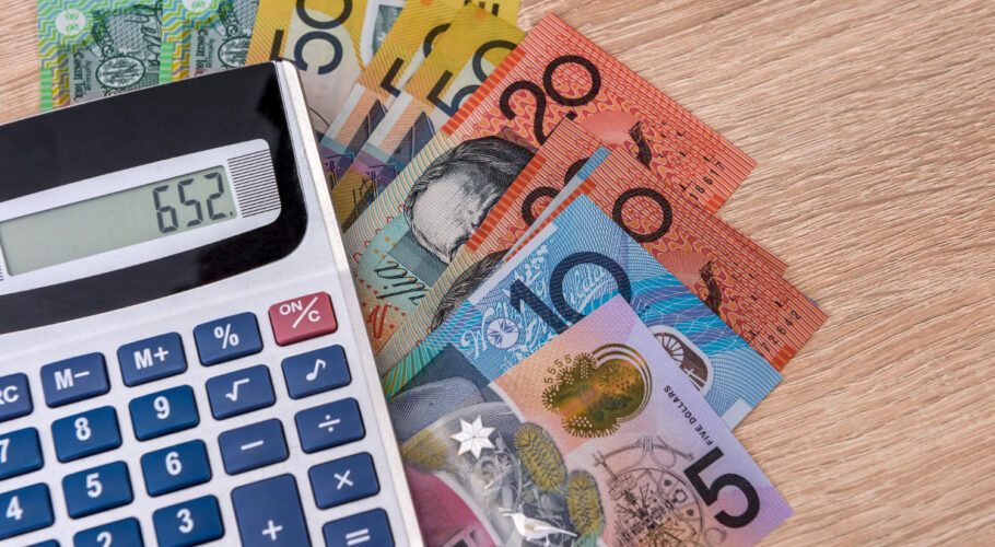 australian money aud with calculator desk