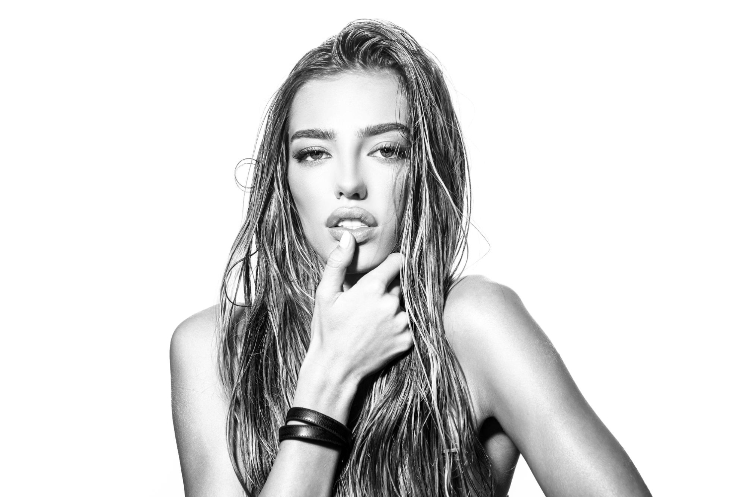 beautiful seductive woman with finger near open mouth glamor beautiful young woman model with red sensual lips romantic tender