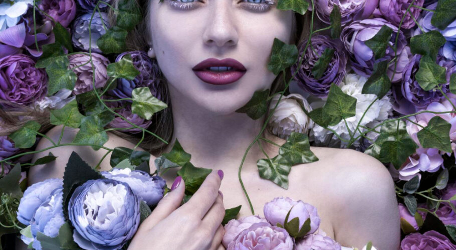 beautiful woman portrait flowers