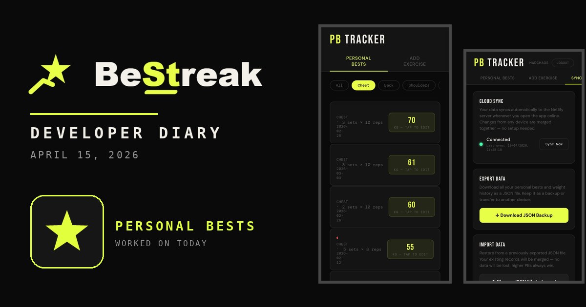 BeStreak developer diary feature image 20260415