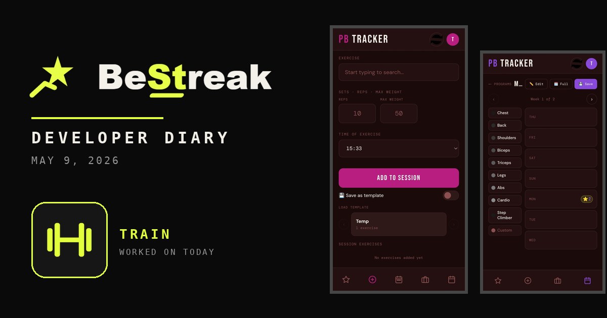 BeStreak developer diary feature image 20260509