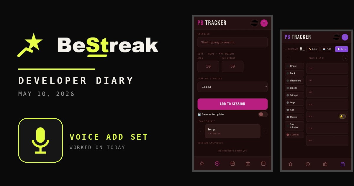 BeStreak developer diary feature image 20260510