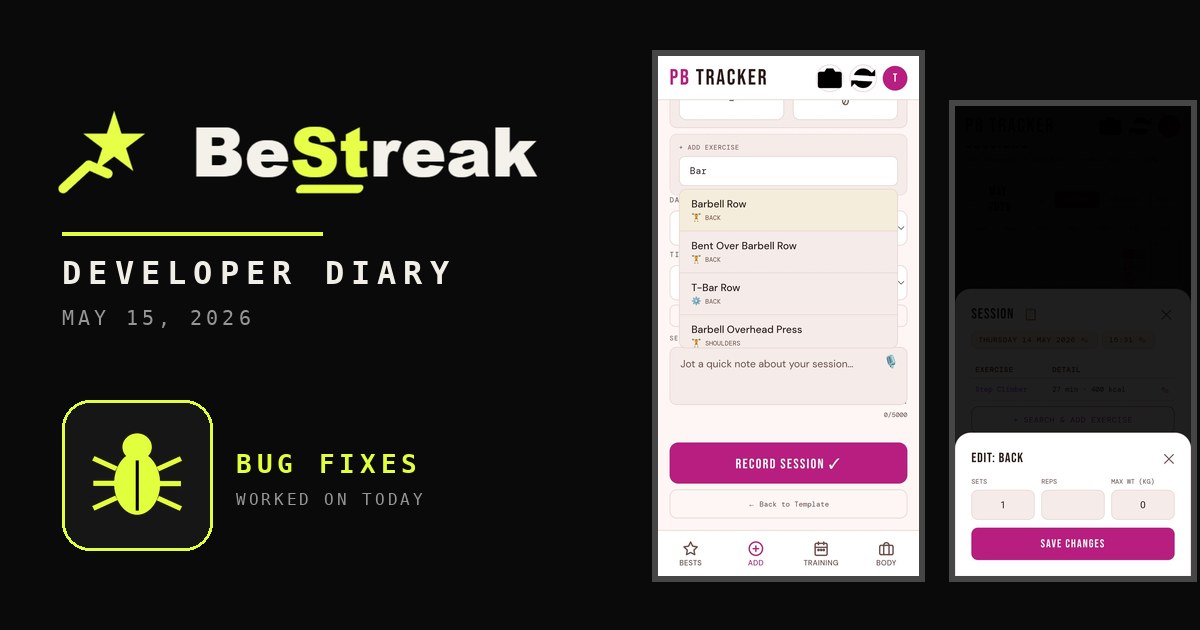 BeStreak developer diary feature image 20260515