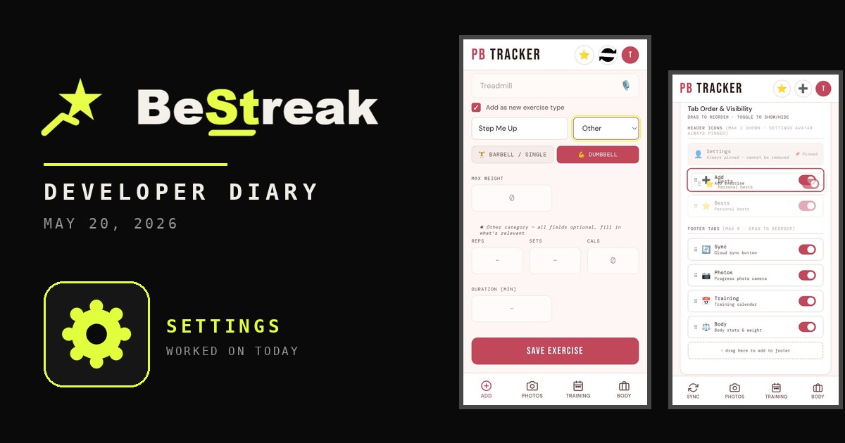 BeStreak developer diary feature image 20260520