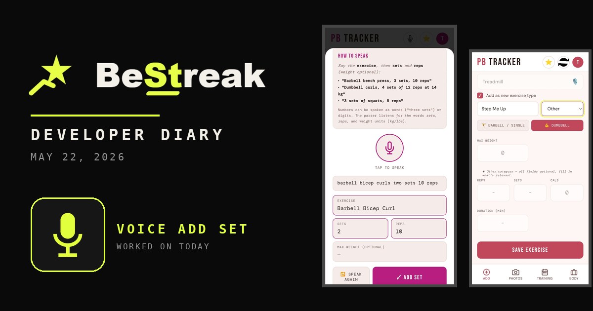 BeStreak developer diary feature image 20260522