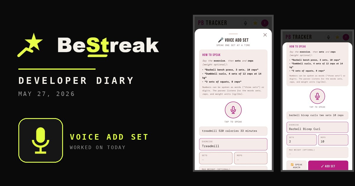 BeStreak developer diary feature image 20260527