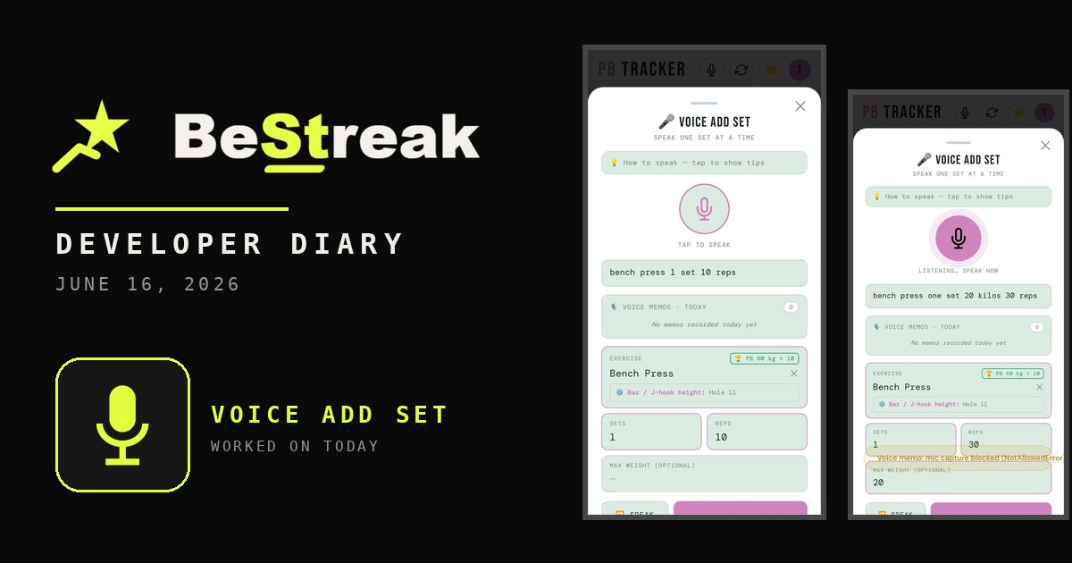 BeStreak developer diary feature image 20260616