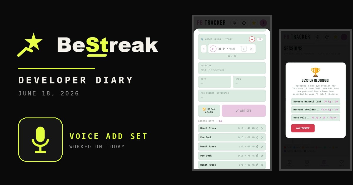 BeStreak developer diary feature image 20260618