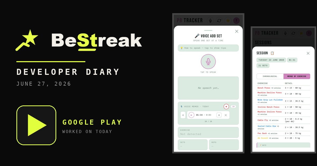 BeStreak developer diary feature image 20260627