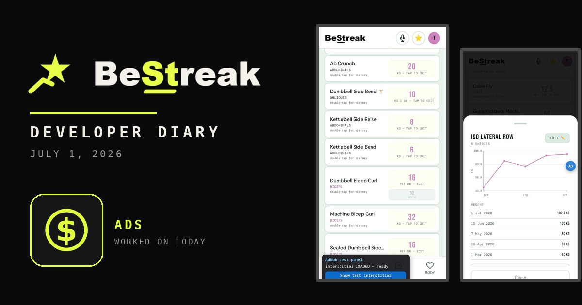 BeStreak developer diary feature image 20260701
