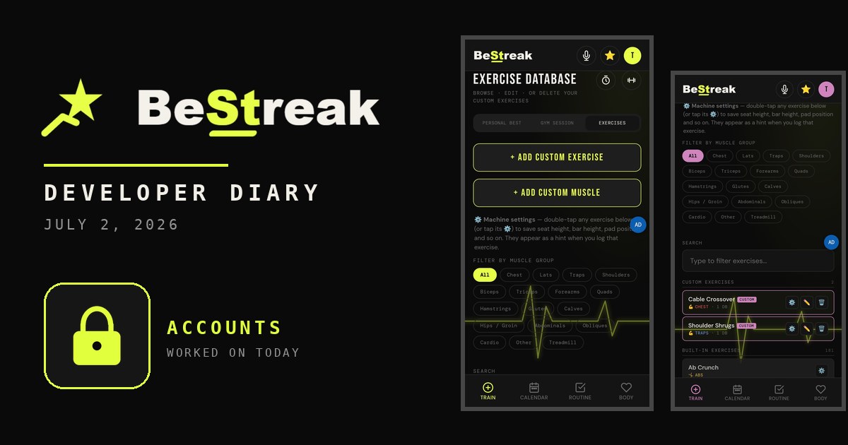 BeStreak developer diary feature image 20260702