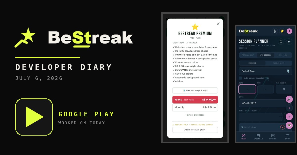 BeStreak developer diary feature image 20260706