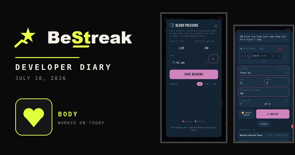 BeStreak developer diary feature image 20260710