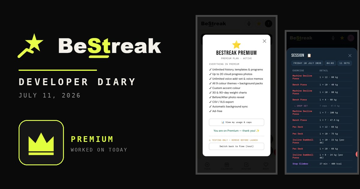 BeStreak developer diary feature image 20260711