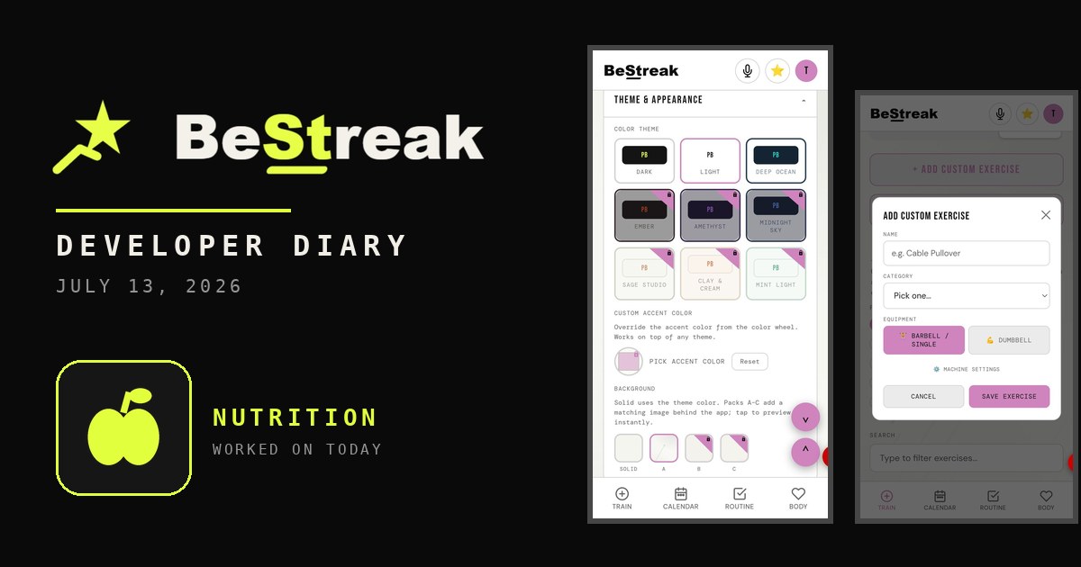 BeStreak developer diary feature image 20260713