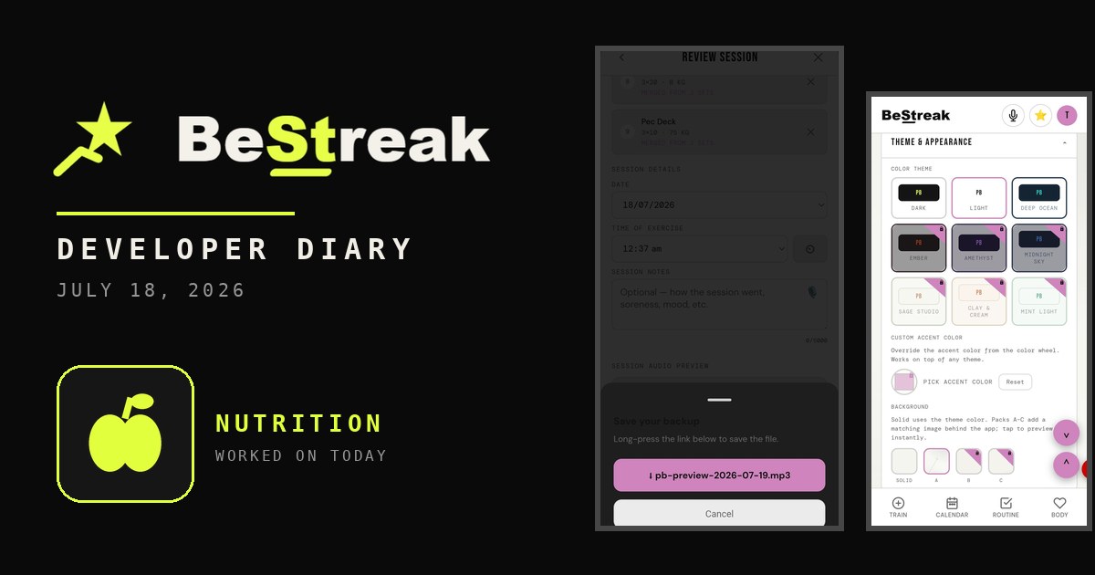 BeStreak developer diary feature image 20260718
