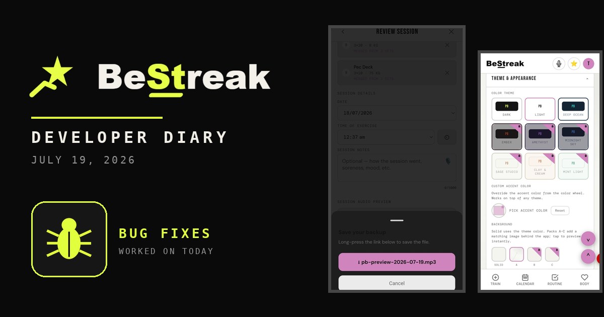 BeStreak developer diary feature image 20260719