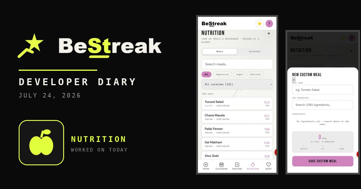 BeStreak developer diary feature image 20260724