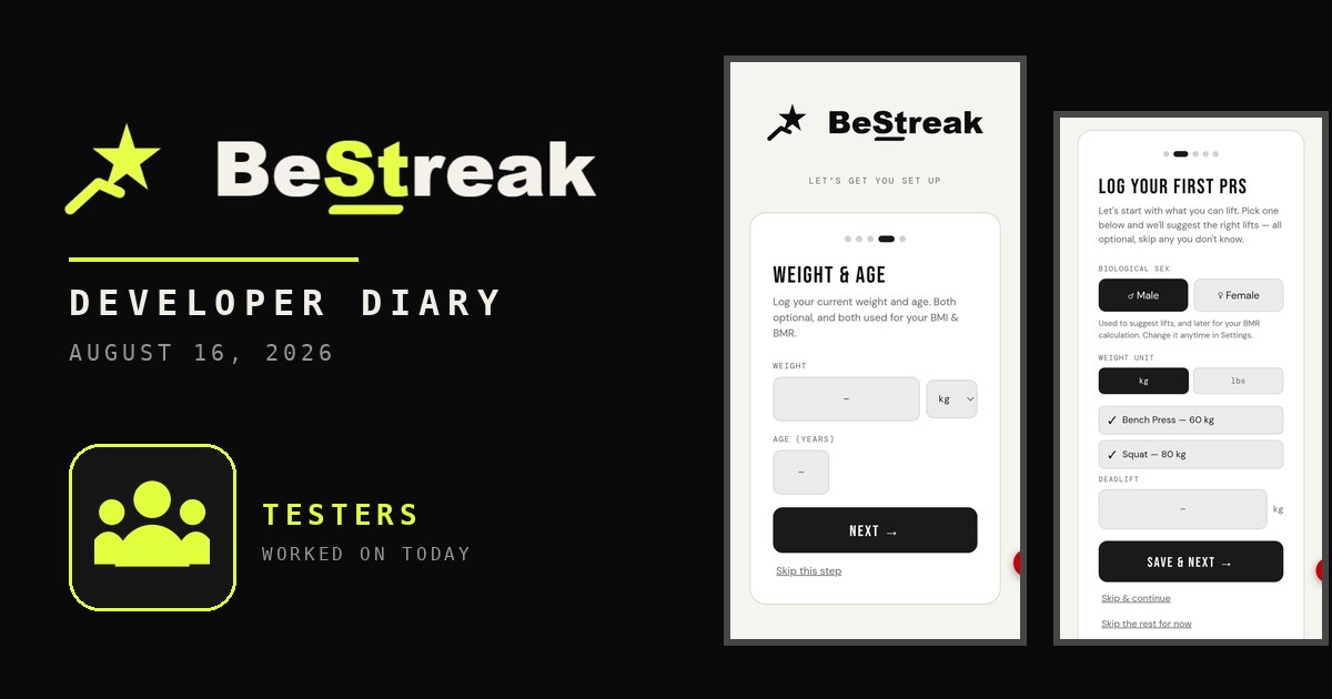 BeStreak developer diary feature image 20260816