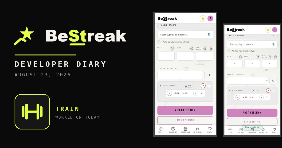 BeStreak developer diary feature image 20260823
