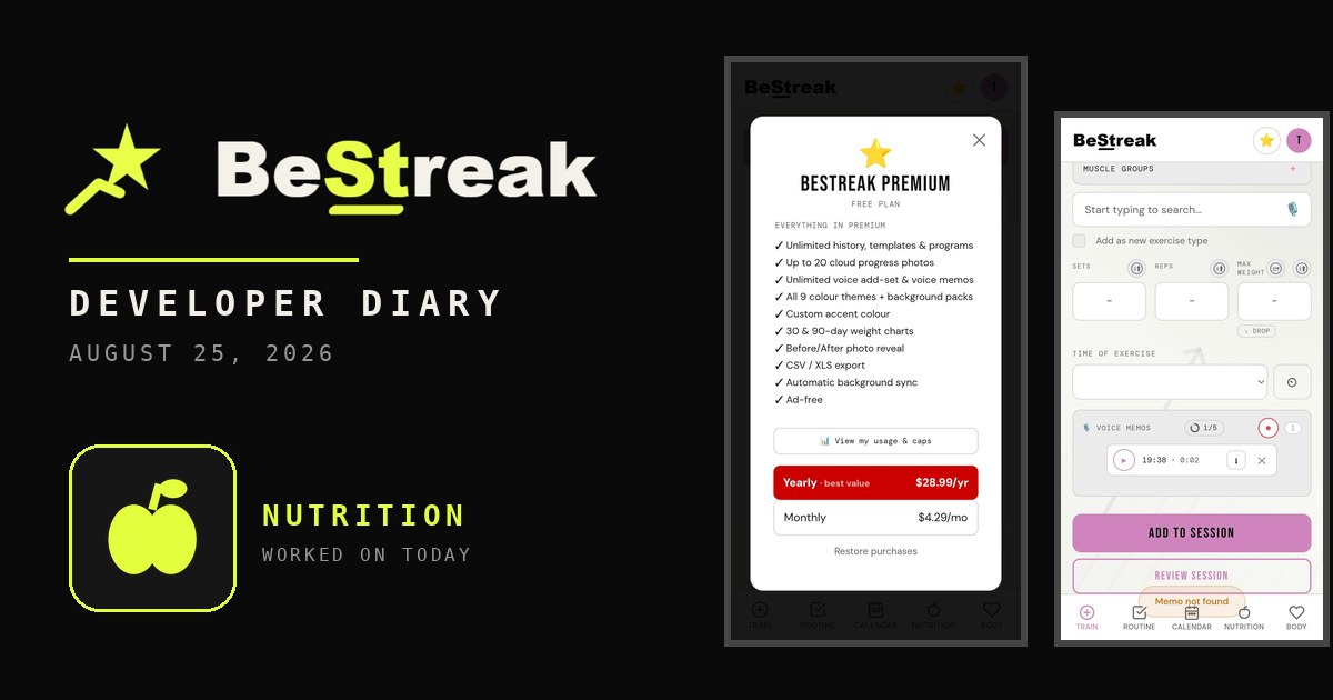 BeStreak developer diary feature image 20260825